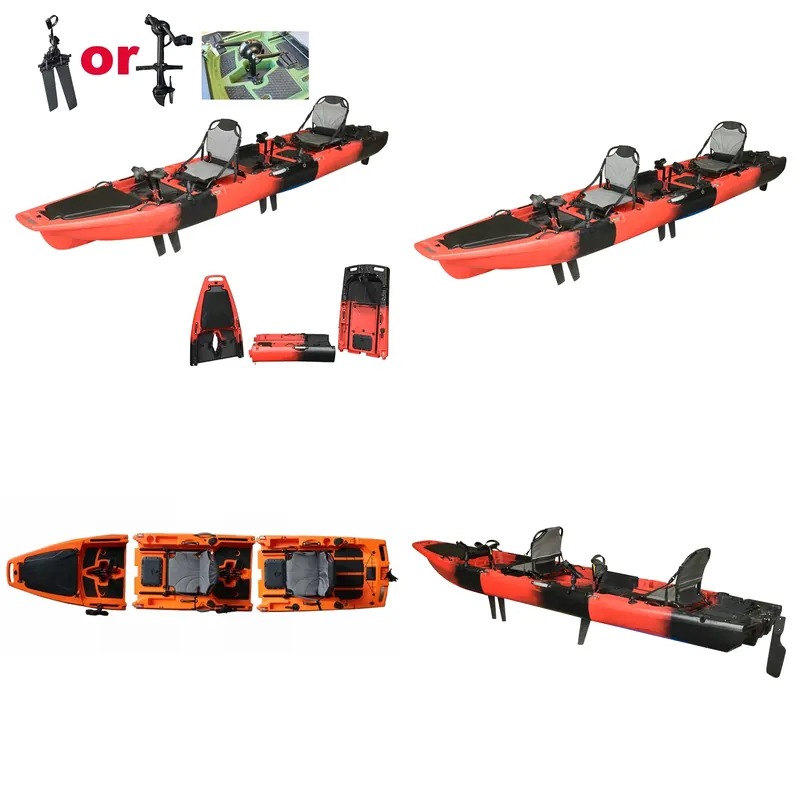Fishing Kayak Pedal Drive - ホットセール 14フィート 2人乗り ダブルペダル シットオントップカヤック モジュール式硬質プラスチック製フィッシングカヤック