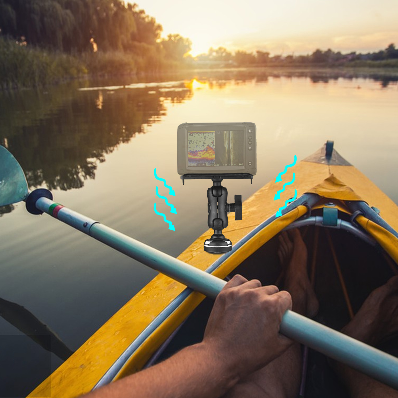 魚群探知機マウント、長方形ベースカヤックレール取り付けシステ - Fishing Kayak Fish Finder Mount のレビューと価格